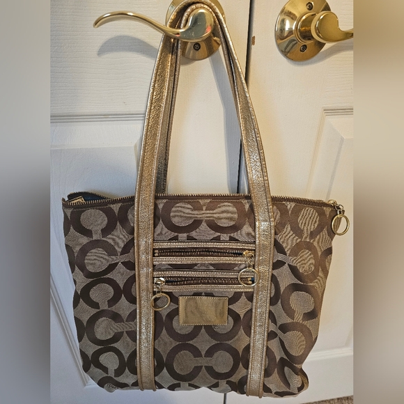 Coach Poppy Brown and Gold Bag - Picture 1 of 8